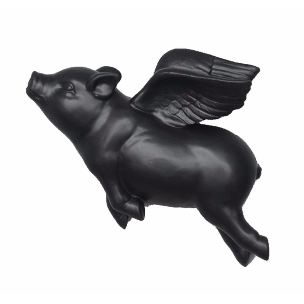 Resin Black Flying Pig Wall Decor